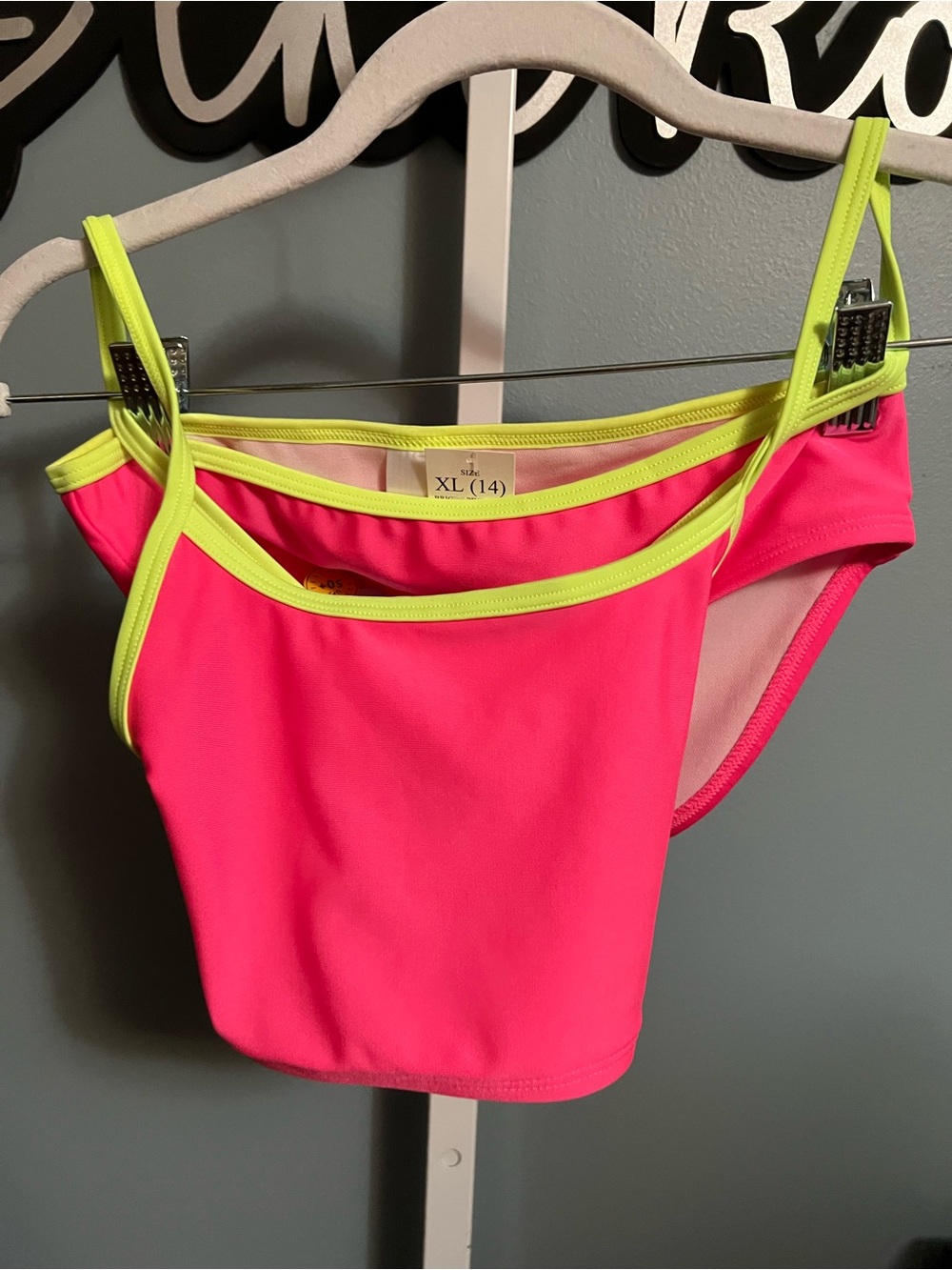 Cat & Jack Neon Pink with Lime Trim Bikini Set NWT  Size 14